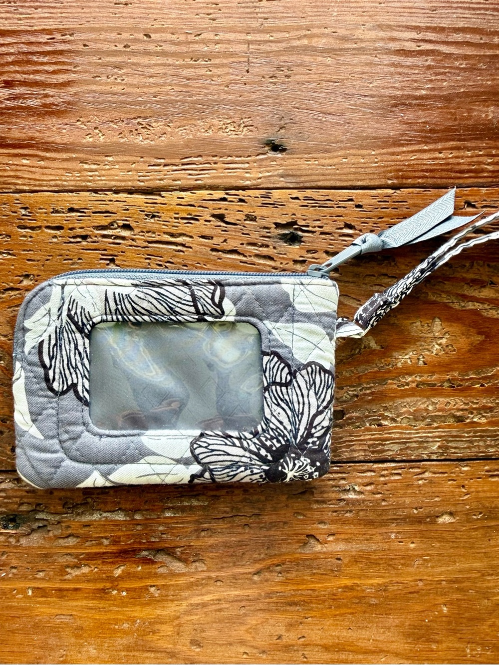 Vera Bradley Gray Floral Quilted Wristlet with ID Window